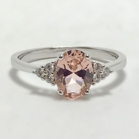 Sterling Silver Ring Size 7 Simulated Morganite Peachy Pink CZ 6x8mm Stone - Picture 11 of 12
